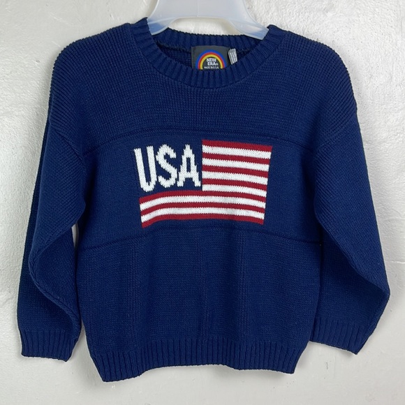 New Era Shirts & Tops Vtg New Era Navy Blue American Flag Sweater
